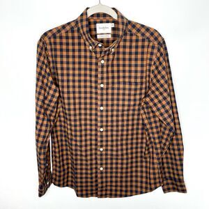 Goodfellow & Co. Northrop Long Sleeve Shirt Checkered Orange Blue Cotton Medium
